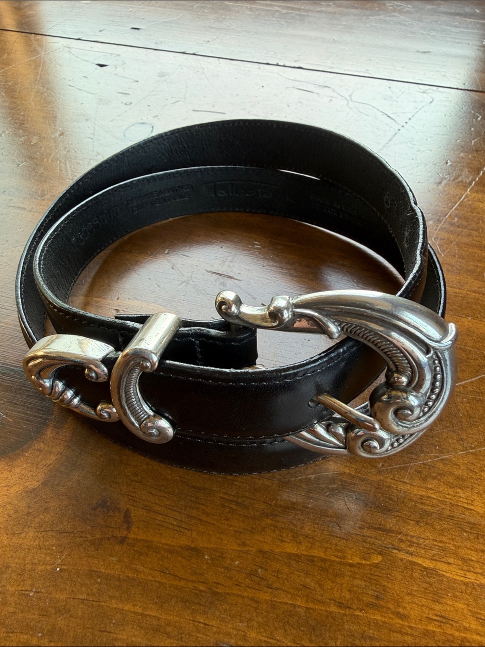 Talbots Genuine Leather Black Belt Silver Tone Buckle Sz L